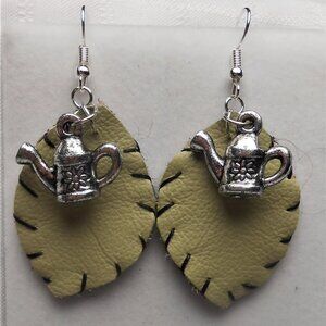 No. 230 Handmade earrings with leather pieces 2 1/2 inches long